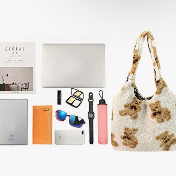 Plush handbag with faux fur and fluffy bear design - Picture 2 of 7